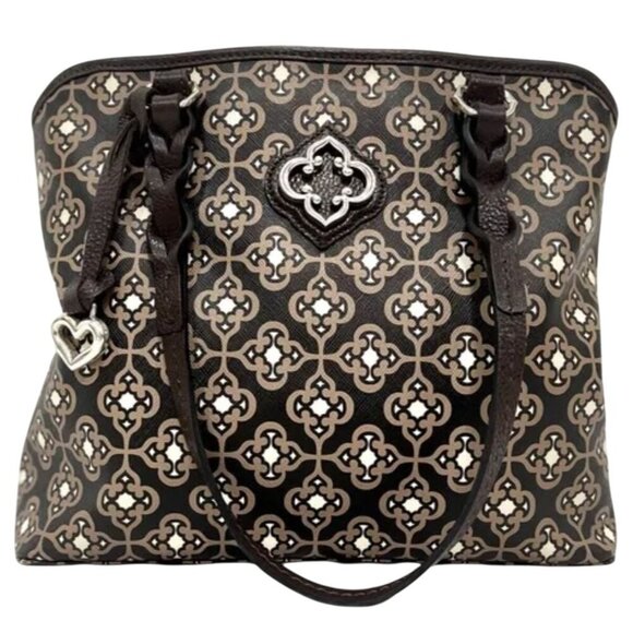 Brighton Renata Zip Tote Bag Heart Charm Chocolate Brown Black MSRP $200 - Picture 1 of 6